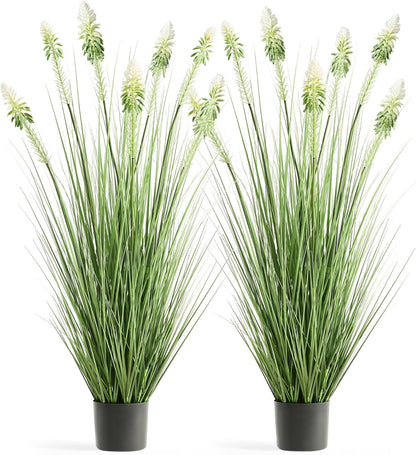 Faux 4ft Horsetail Reed Grass with Pink Spikes 2-Pack, Fake Grass in Pot