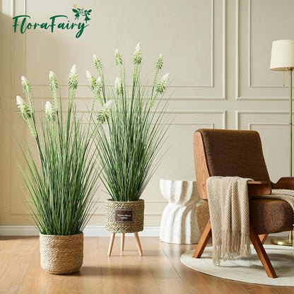 Faux 4ft Horsetail Reed Grass with Pink Spikes 2-Pack, Fake Grass in Pot