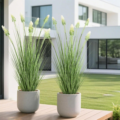 Faux 4ft Horsetail Reed Grass with Pink Spikes 2-Pack, Fake Grass in Pot