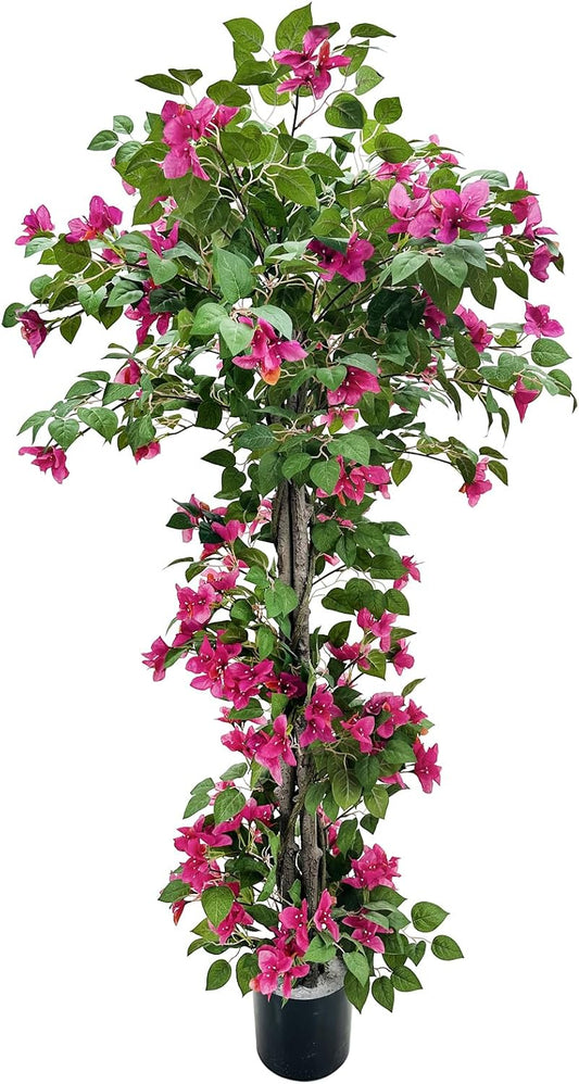 5FT Red Bougainvillea Tree, Potted Plant for Indoor Outdoor Decor | Realistic foliage, stable black pot, 35-inch width, no maintenance. Perfect for porch, front door, home and patio decor.
