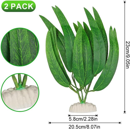2Pcs Artificial Aquatic Plants Set - Lifelike Silk Fabric Leaves for Aquarium Decoration, Easy to Maintain, Vibrant Underwater Garden (Green)