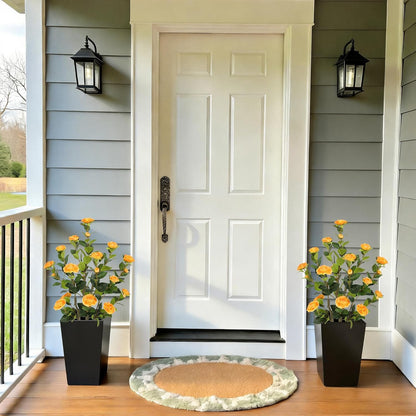 5ft Artificial Camellia Tree with Silk Orange Flowers, 60in Faux Camellia Plant with Lifelike Trunk, Fake Flower Tree Potted Front Door Plants for Porch Patio Deck Living Room Decor, 2Pack