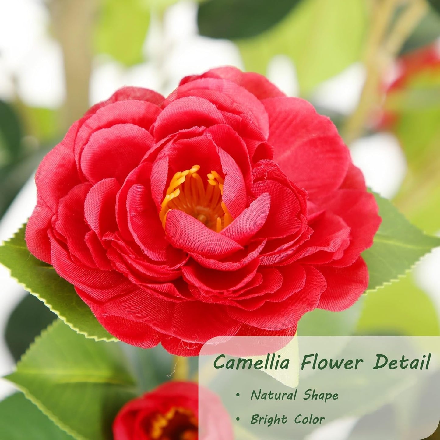 5ft Artificial Camellia Tree with Silk Orange Flowers, 60in Faux Camellia Plant with Lifelike Trunk, Fake Flower Tree Potted Front Door Plants for Porch Patio Deck Living Room Decor, 2Pack