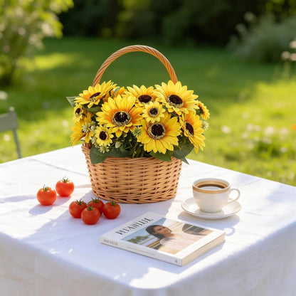 2 Pack 12’’Artificial Sunflower Bouquets – Faux Sunflower Stems with 5 Large Sunflower Heads, 6 Small Daisies & Green Leaves, Fake Flowers for DIY Home Office & Farmhouse Décor