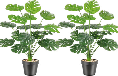 Set of 2 Artificial Areca Palm Plants in Pots, Fake Plants Artificial Floor Plants Fake Tropical Palm Tree Faux Greenry Plants for Indoor Outdoor Home Office Room Decor