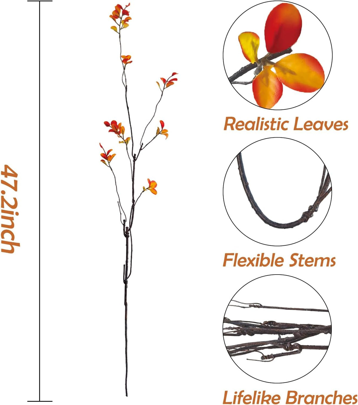 4 Pcs Artificial Ficus Branches Faux Eucalyptus Stems, 47.2 Inch Fake Greenery Stems Artificial Plants for Vase Filler Decoration, Fake Leaves Branches Centerpieces Decor