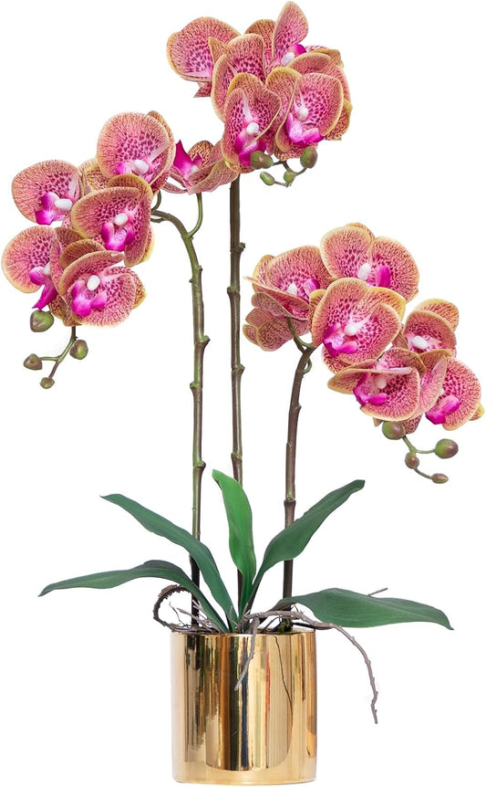 Artificial Orchid Flowers Real Touch Faux Flower in Vase Centerpiece Decor