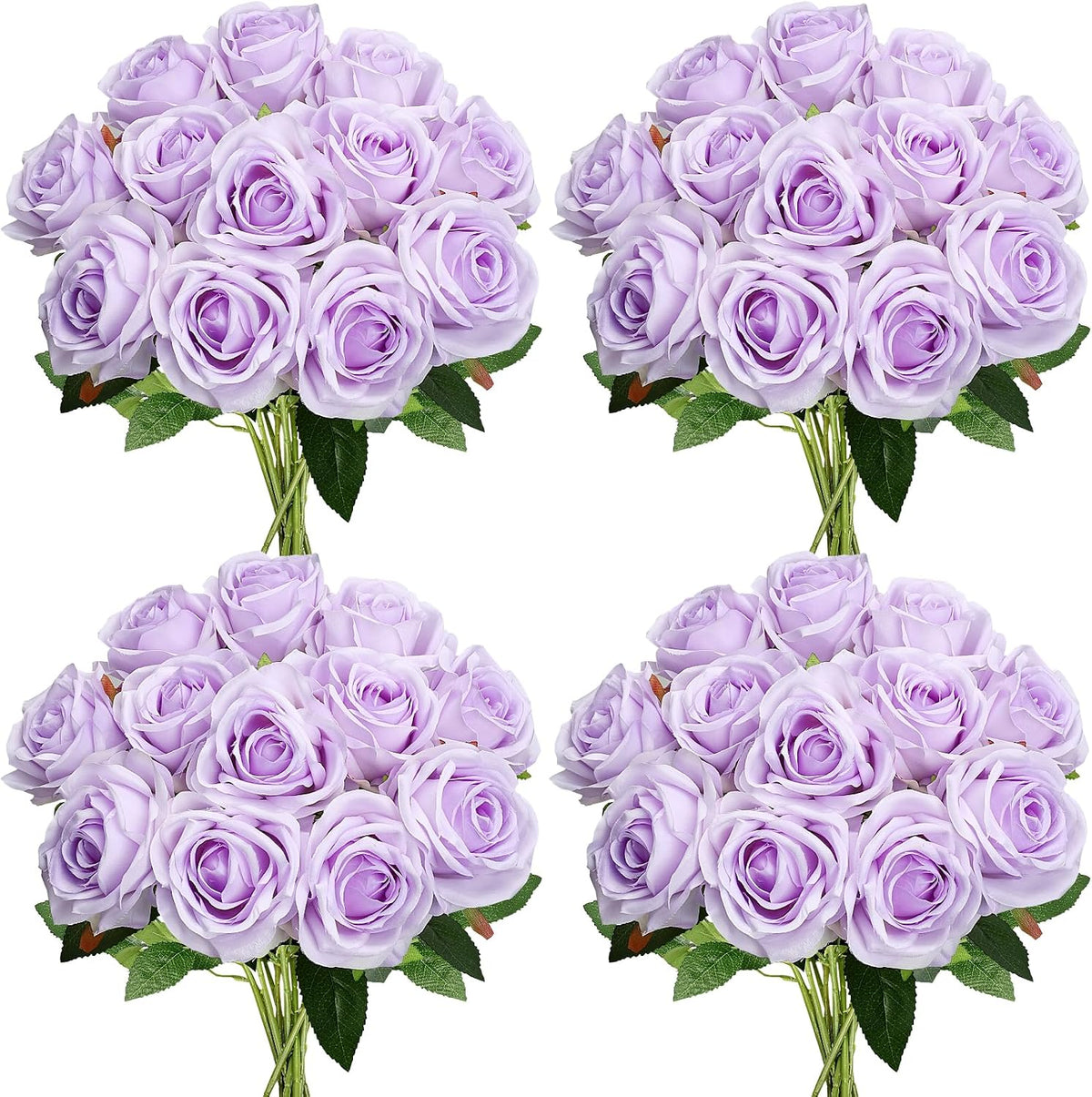 48 PCS Lilac Roses Artificial Flowers, Silk