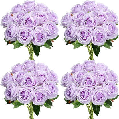 48 PCS Lilac Roses Artificial Flowers, Silk