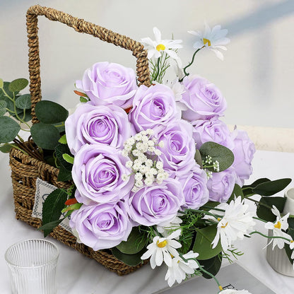 48 PCS Lilac Roses Artificial Flowers, Silk