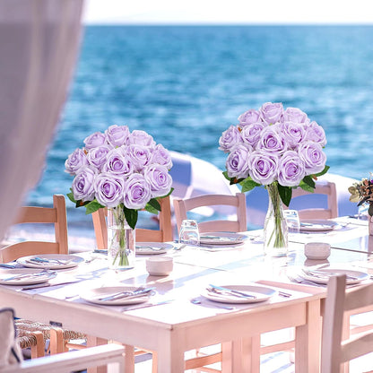 48 PCS Lilac Roses Artificial Flowers, Silk