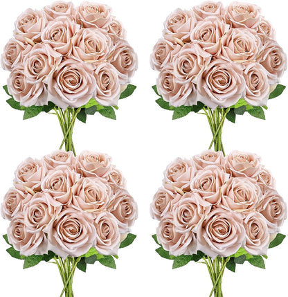 48 PCS Lilac Roses Artificial Flowers, Silk