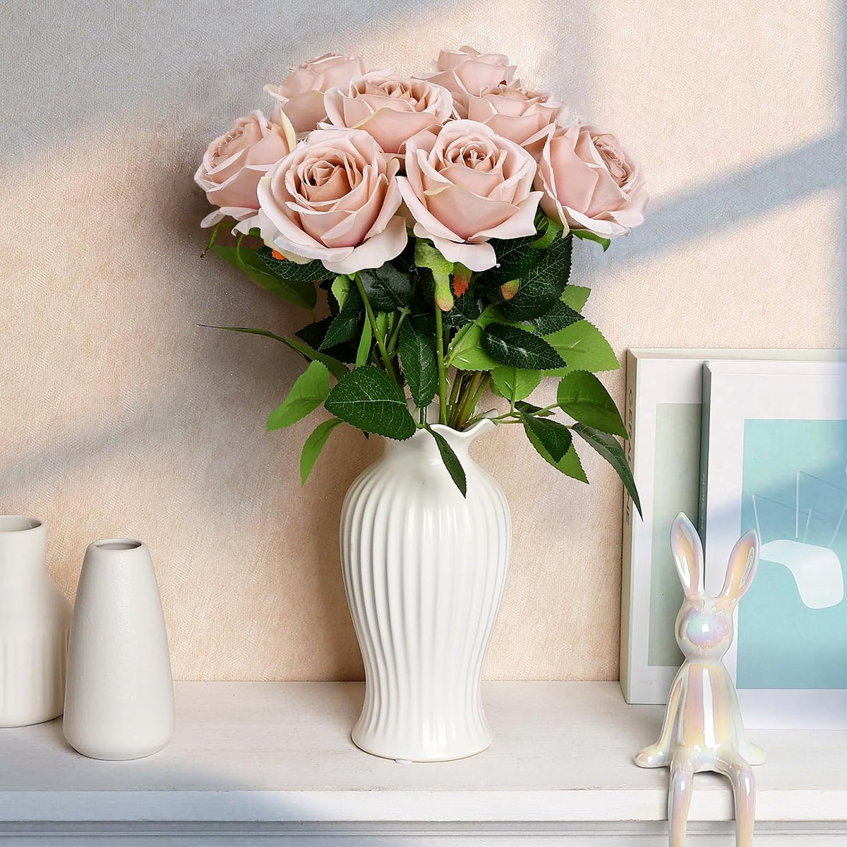 48 PCS Lilac Roses Artificial Flowers, Silk
