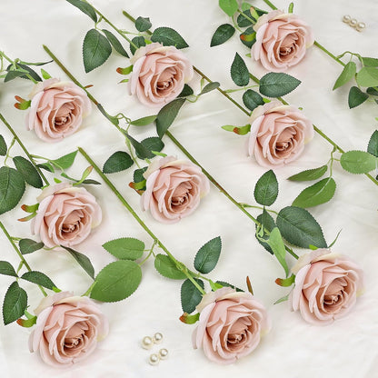 48 PCS Lilac Roses Artificial Flowers, Silk