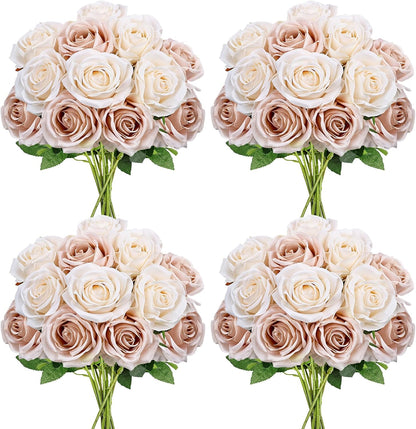 48 PCS Lilac Roses Artificial Flowers, Silk
