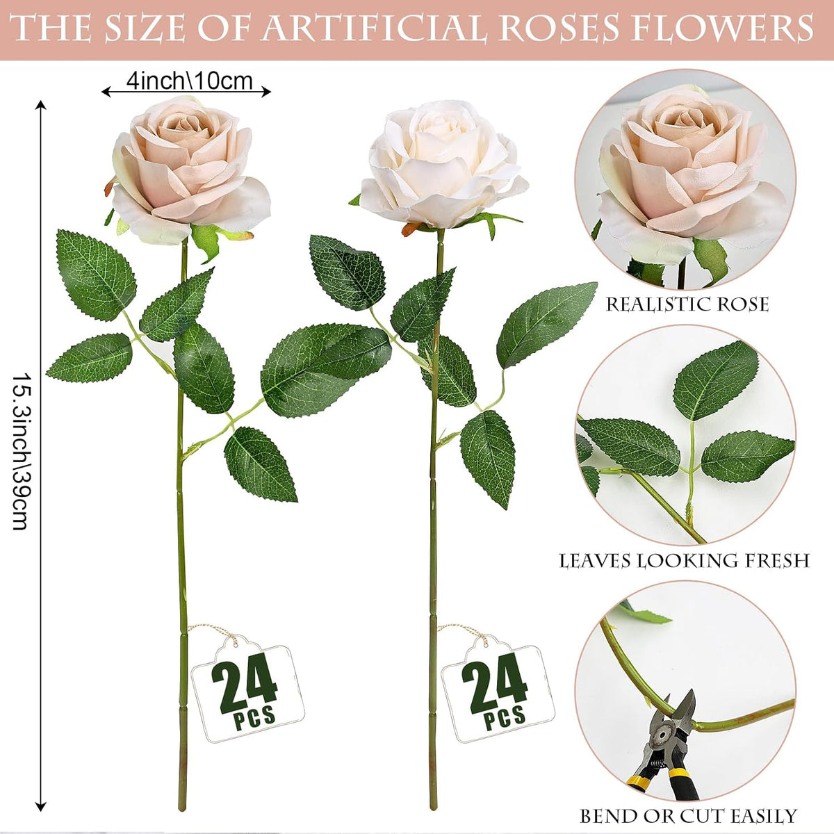 48 PCS Lilac Roses Artificial Flowers, Silk