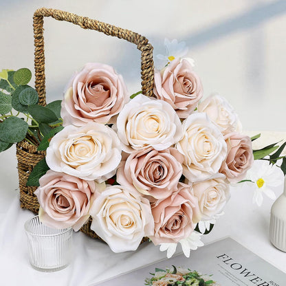 48 PCS Lilac Roses Artificial Flowers, Silk