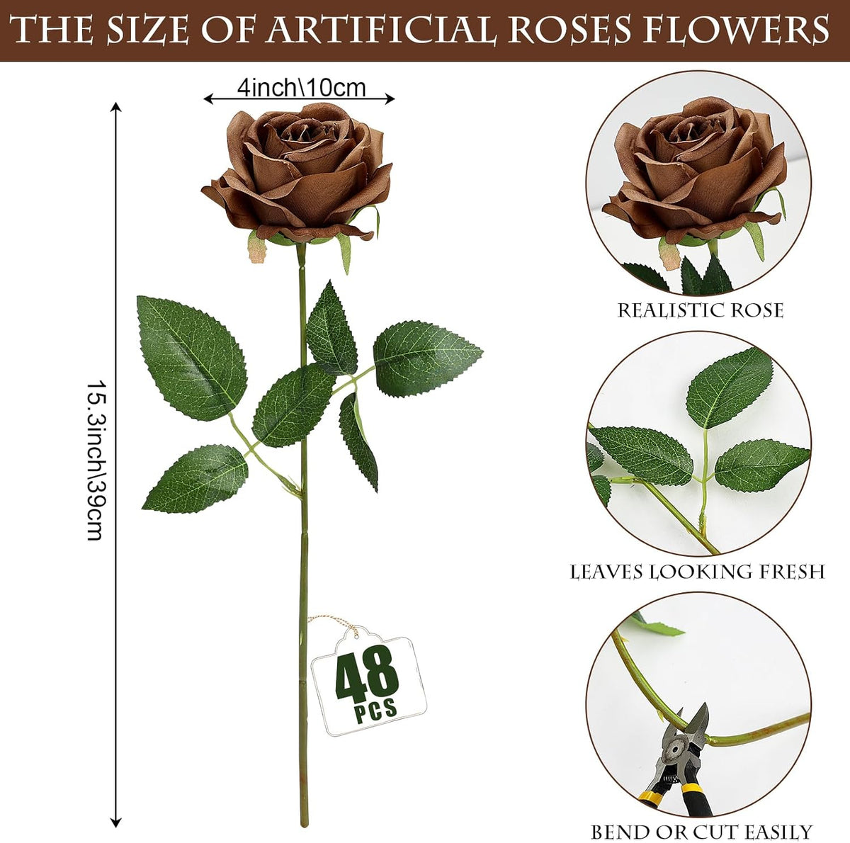 48 PCS Lilac Roses Artificial Flowers, Silk