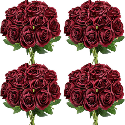 48 PCS Lilac Roses Artificial Flowers, Silk