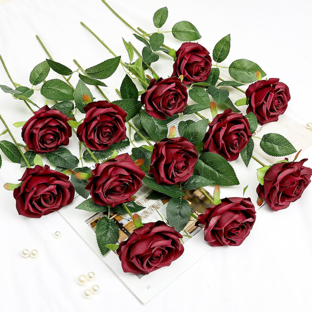 48 PCS Lilac Roses Artificial Flowers, Silk
