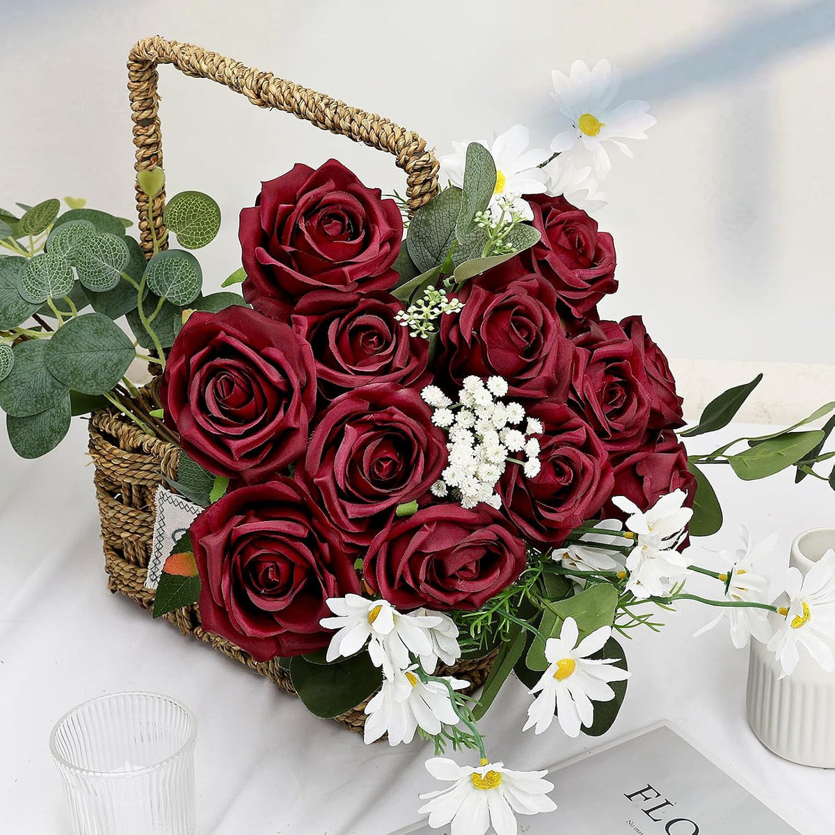 48 PCS Lilac Roses Artificial Flowers, Silk