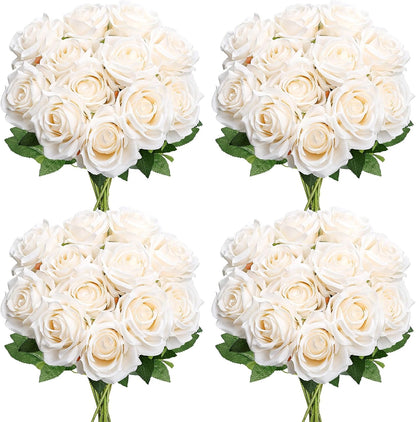 48 PCS Lilac Roses Artificial Flowers, Silk