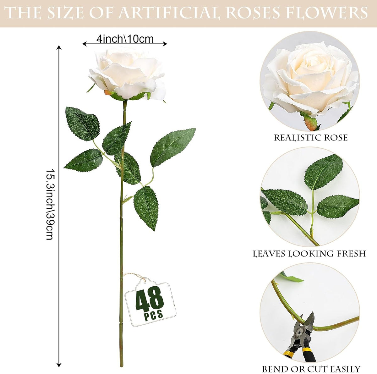 48 PCS Lilac Roses Artificial Flowers, Silk