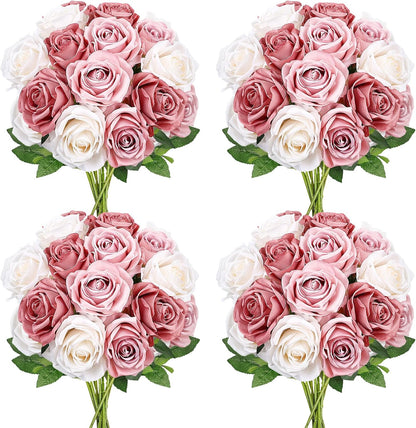 48 PCS Lilac Roses Artificial Flowers, Silk