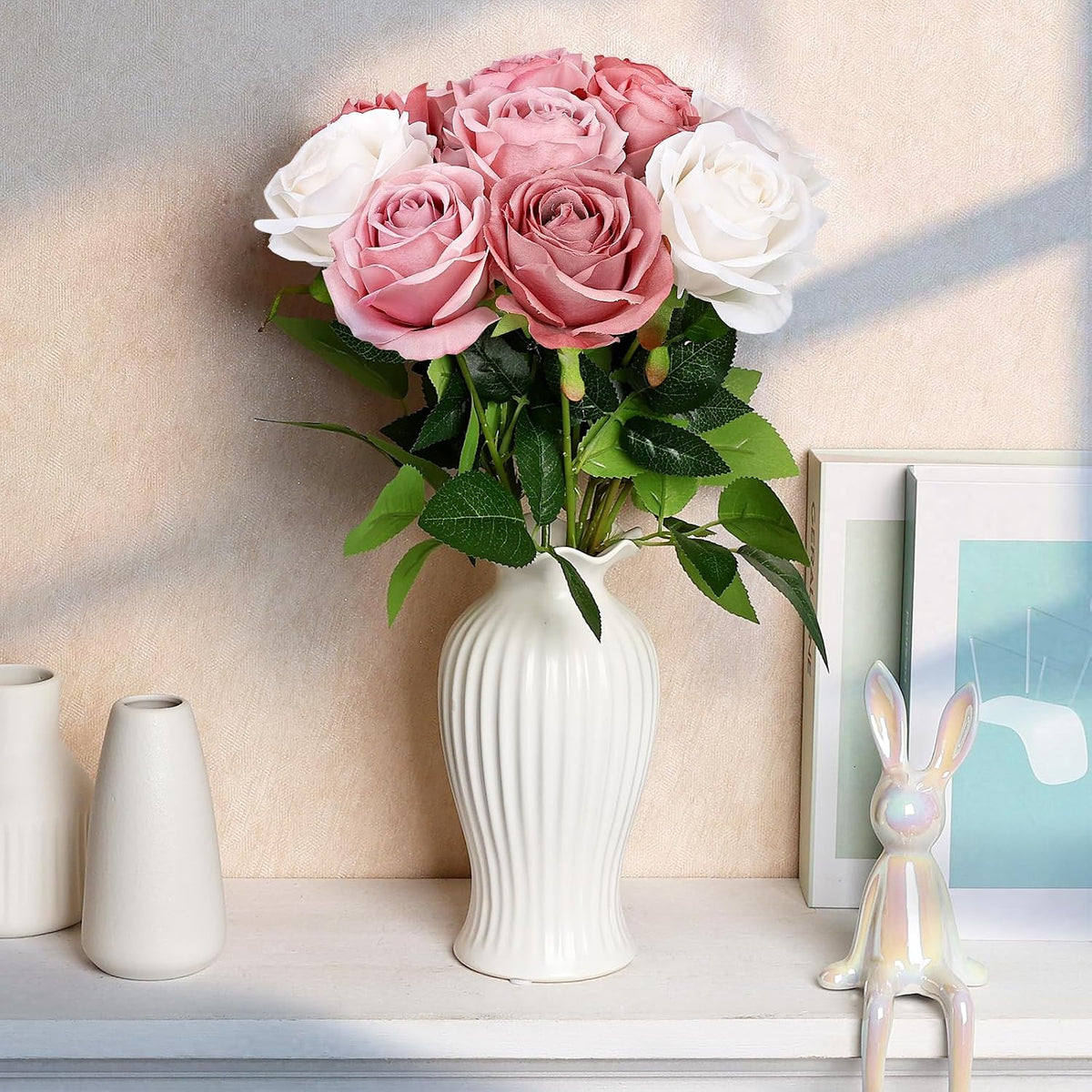 48 PCS Lilac Roses Artificial Flowers, Silk