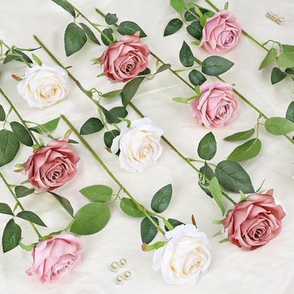 48 PCS Lilac Roses Artificial Flowers, Silk
