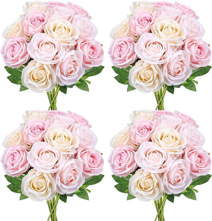 48 PCS Lilac Roses Artificial Flowers, Silk