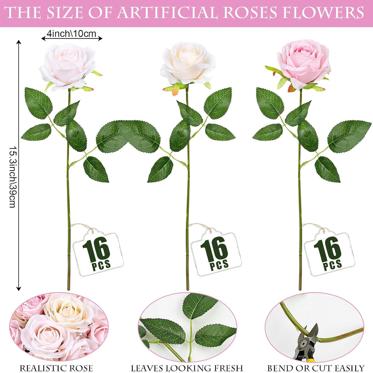 48 PCS Lilac Roses Artificial Flowers, Silk