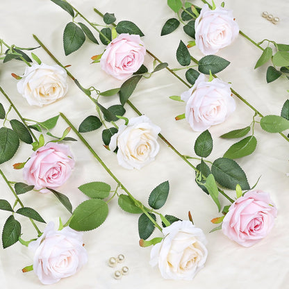 48 PCS Lilac Roses Artificial Flowers, Silk