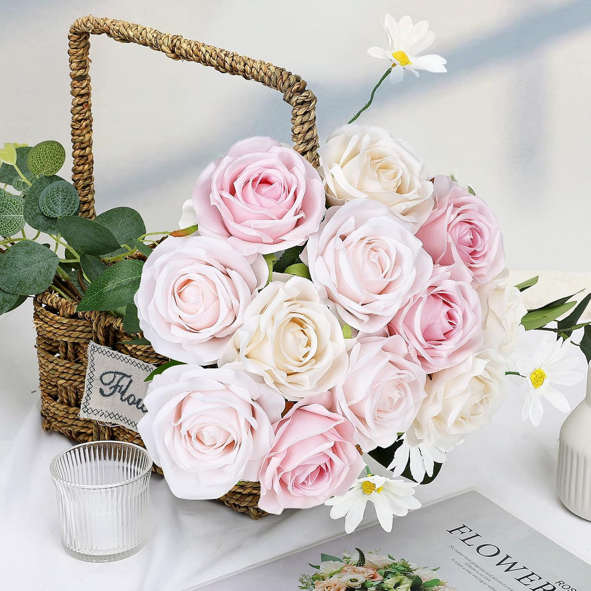 48 PCS Lilac Roses Artificial Flowers, Silk