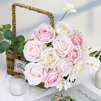 48 PCS Lilac Roses Artificial Flowers, Silk