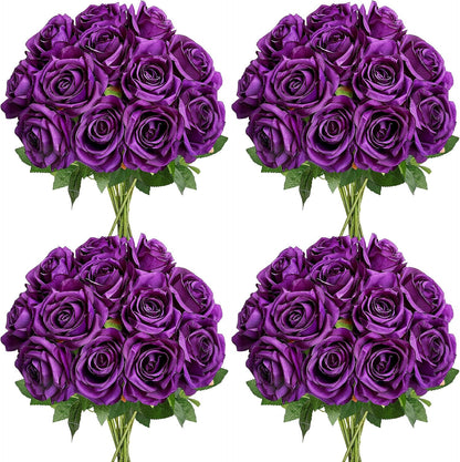 48 PCS Lilac Roses Artificial Flowers, Silk