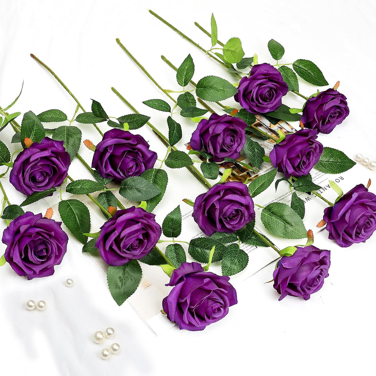 48 PCS Lilac Roses Artificial Flowers, Silk