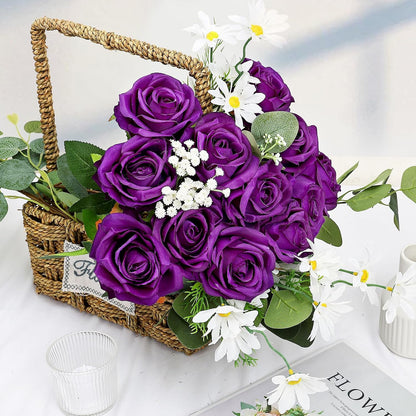 48 PCS Lilac Roses Artificial Flowers, Silk