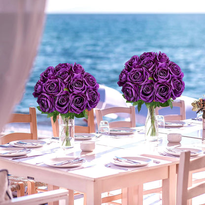 48 PCS Lilac Roses Artificial Flowers, Silk