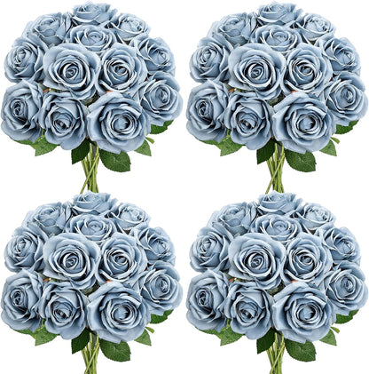 48 PCS Lilac Roses Artificial Flowers, Silk