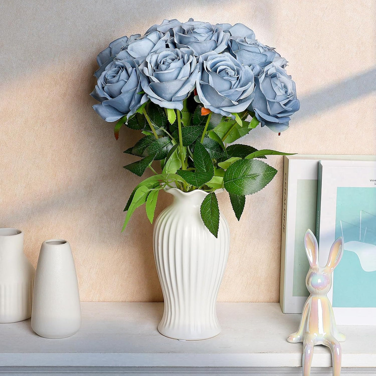 48 PCS Lilac Roses Artificial Flowers, Silk