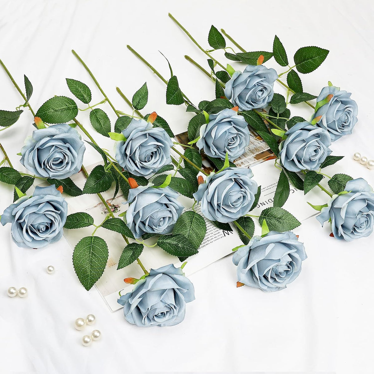 48 PCS Lilac Roses Artificial Flowers, Silk