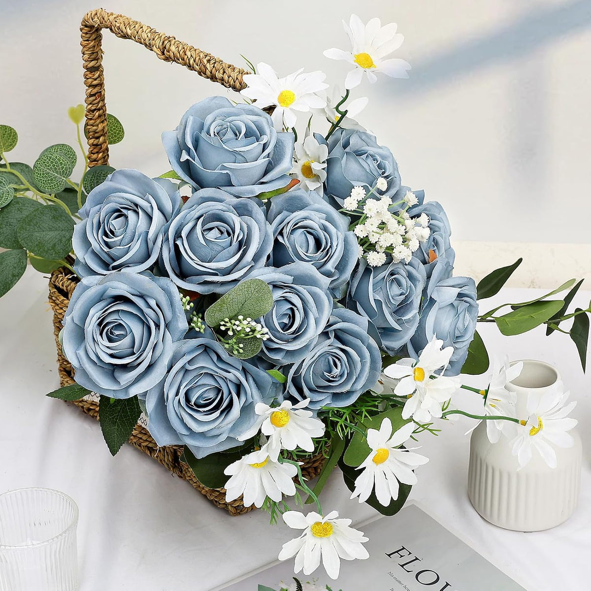 48 PCS Lilac Roses Artificial Flowers, Silk