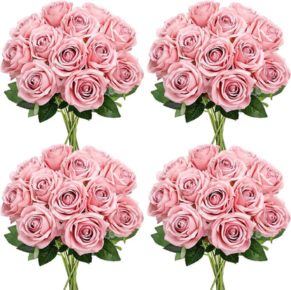 48 PCS Lilac Roses Artificial Flowers, Silk