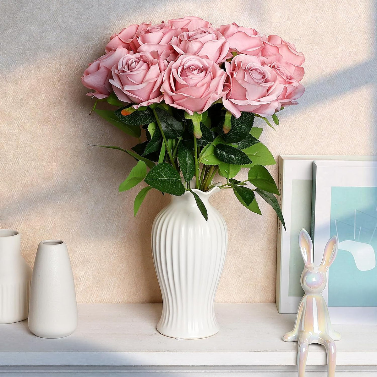 48 PCS Lilac Roses Artificial Flowers, Silk