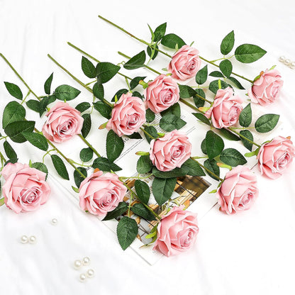 48 PCS Lilac Roses Artificial Flowers, Silk