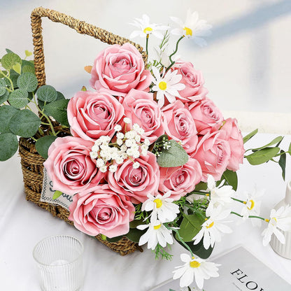 48 PCS Lilac Roses Artificial Flowers, Silk