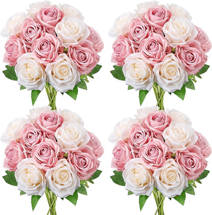 48 PCS Lilac Roses Artificial Flowers, Silk