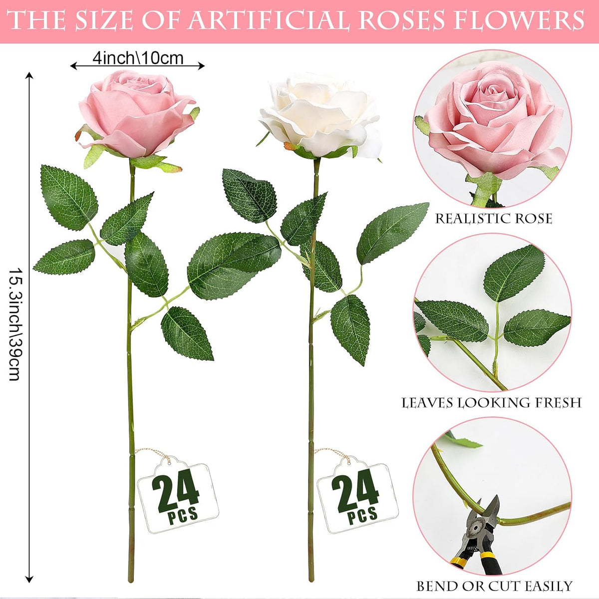 48 PCS Lilac Roses Artificial Flowers, Silk