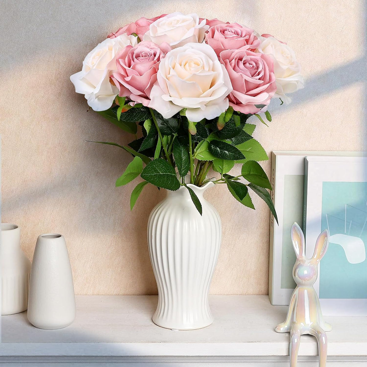 48 PCS Lilac Roses Artificial Flowers, Silk